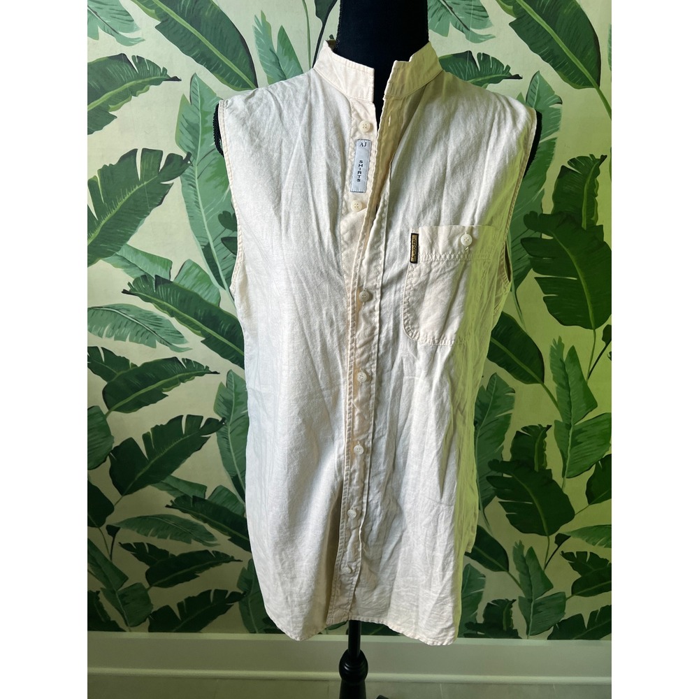 Armani Jeans Sleeveless Button Up Women Large Cream Linen Blend